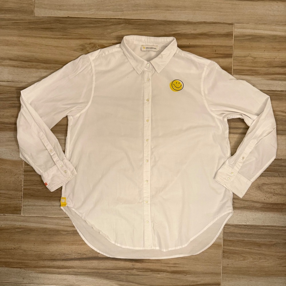 Kerri Rosenthal White Cotton Smiley Face Button Down Shirt KR21-2003 Large - Picture 1 of 8